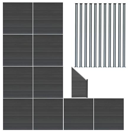 Komposiittiaitapaneelit, kulmakappale ja LED-pylväät 1, 8 m x 18 m - harmaa